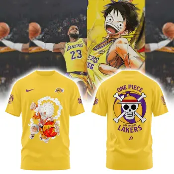 Los Angeles Lakers x One Piece 5 Gear Yellow Combo Tshirt | Cap | Jogger