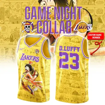 _ Los Angeles Lakers x One Piece Custom Combo V Neck Basketball Jersey &amp; Shorts
