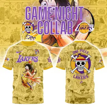 _Los Angeles Lakers x One Piece 3D Yellow Combo Tshirt | Cap | Jogger